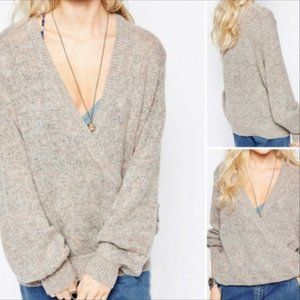 Free People Grey Slouchy Wrap Karina Sweater (Medium)